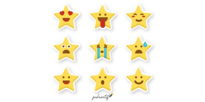 funny stickers with star shaped free vector
