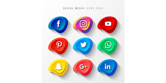 Social Media Icons Pack 3D Button Effect Vector
