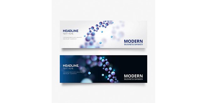 Modern vertical banner collection with realistic molecule