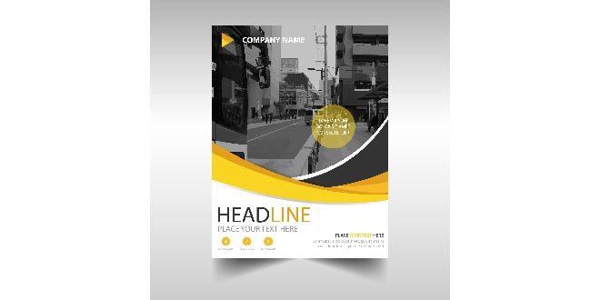 Business brochure with yellow shapes Free Vector