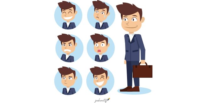 Assortment of businessman character with fantastic expressive faces Vector