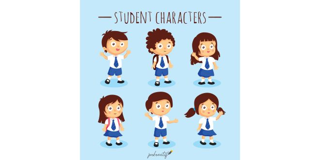 Blue Student Characters Set Vector