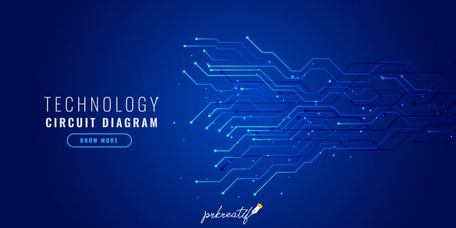 Blue technology background with circuit diagram Vector