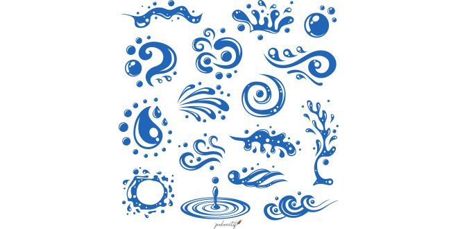 Blue water splashes waves drops blots decorative icons isolated vector illustration Vector