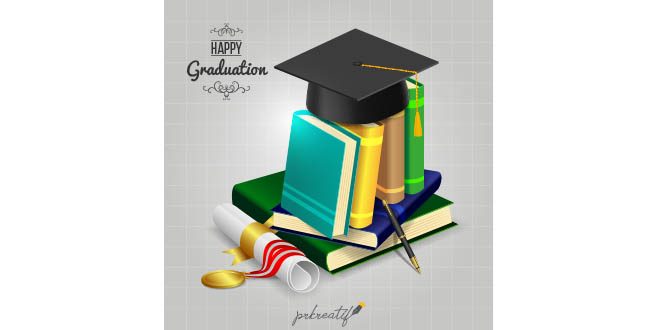 Books background with diploma and biretta Vector