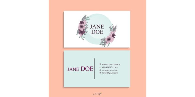 Business card with beautiful flowers. Template Vector