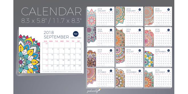 Calendar 2018 vintage decorative elements oriental pattern vector illustration Vector