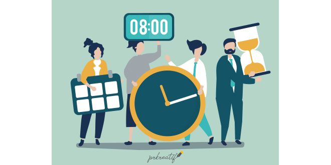 Characters of people holding time management concept Vector