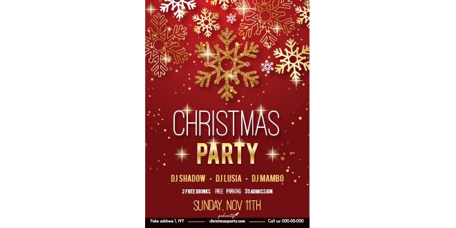 Christmas party flyer template in red and gold Vector