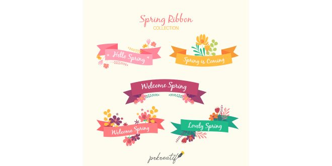 Collection of five spring ribbons Vector