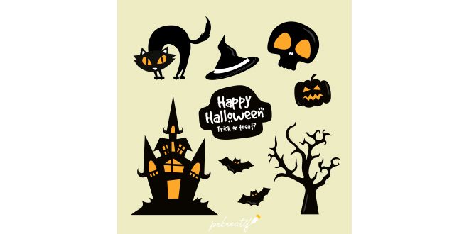 Collection of minimalist halloween stickers in orange and black Vector
