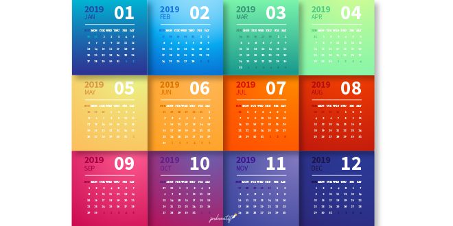Colorful 2019 calendar Vector