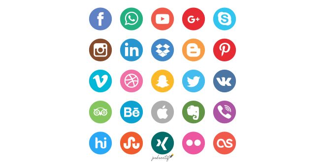 Colors social buttons set Vector