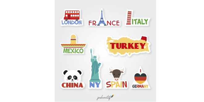 Countries sticker collection Vector