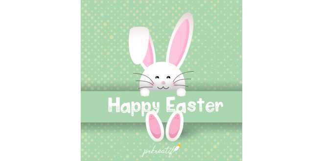 Cute Easter bunny on polka dot background Vector
