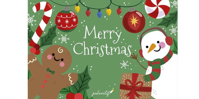 Cute merry christmas background with snowman and gingerbread Vector