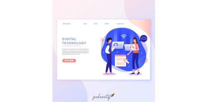 Digital technology landing page template Vector