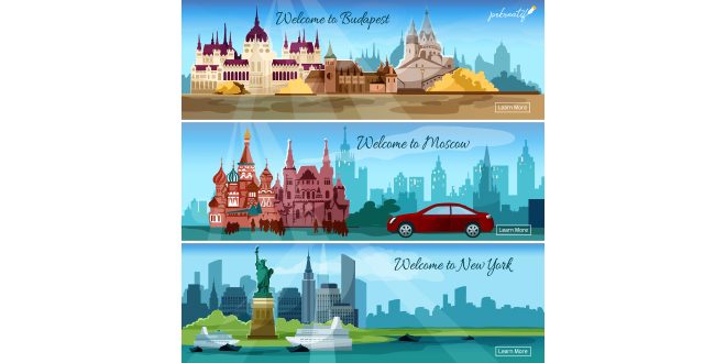 Famous cities banners Vector