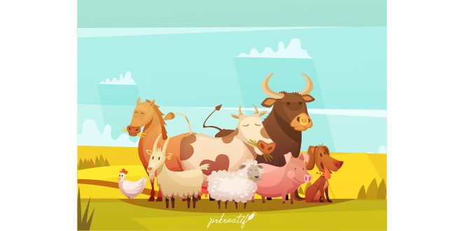 Farm animals countryside cartoon poster Vector
