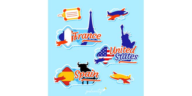 Flat country stickers set Vector