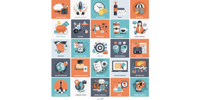 Flat icon set for business Vector