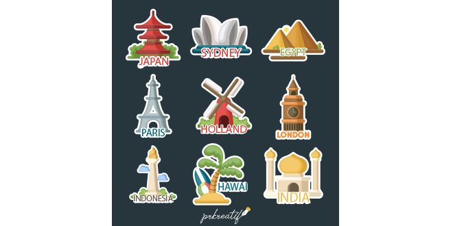 Flat travel stickers collection Vector