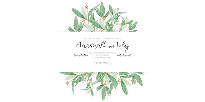 Floral Wedding Invitation with Ornamental Leaves Vector