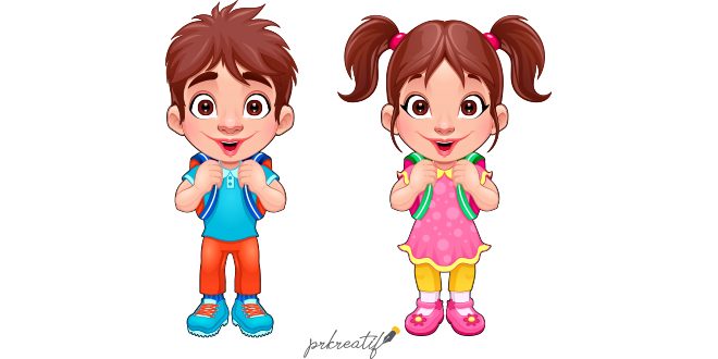 Funny young boy and girl students vector cartoon isolated characters Vector