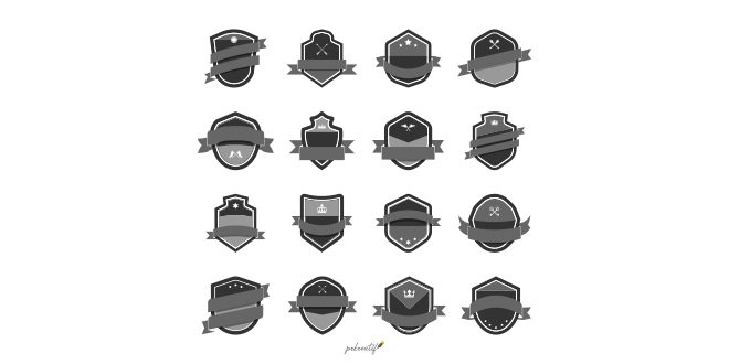 Gray shield icon embellished with banner vectors Vector