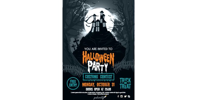 Halloween party poster with haunted house Vector