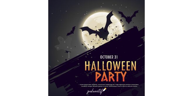 Halloween scene with bats on a full moon Free Vector