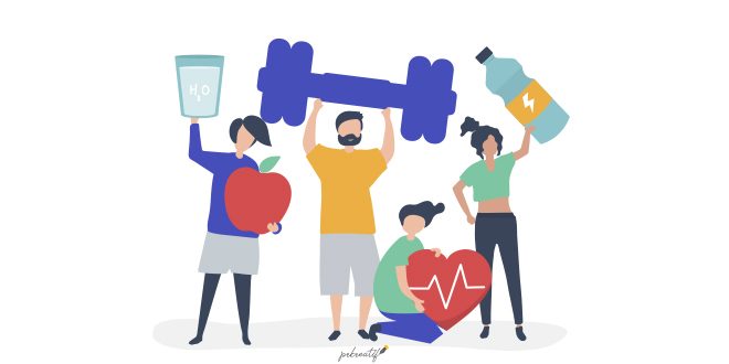 Healthy people carrying different icons Vector