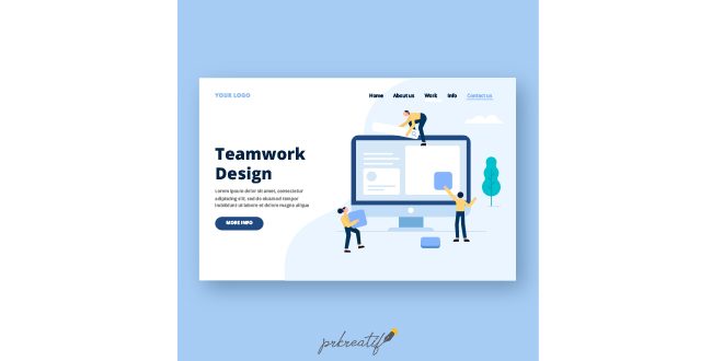 Landing page template with teamwork concept Vector