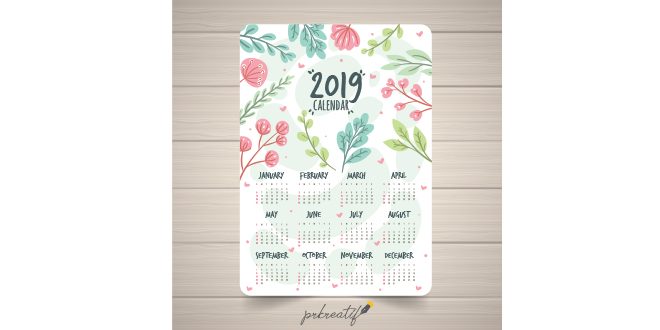 Lovely 2019 calendar template with floral style Vector