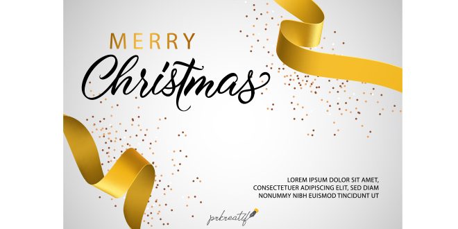 Merry Christmas banner design with golden ribbon Vector