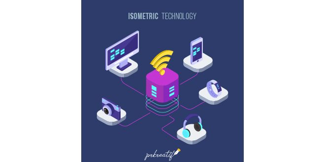 Modern technology composition with isometric view Vector