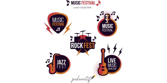 Music festival logo collection with flat design Vector