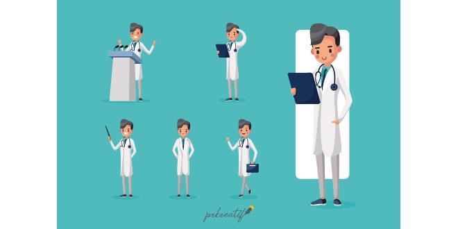 Nice doctor doing different actions Vector