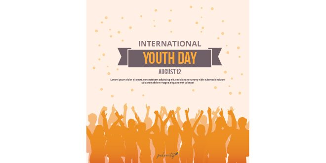 Orange people silhouettes background of youth day Vector
