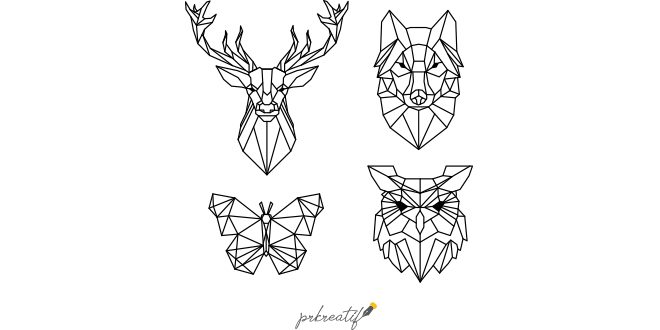 Pack of polygonal animal tattoos Vector