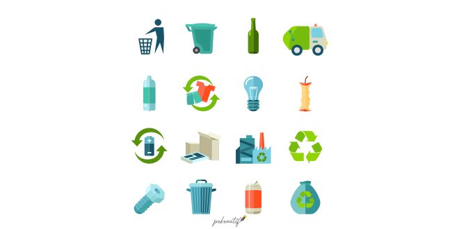 Recycling icons set with waste types collection flat Vector