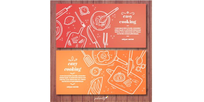 Red orange cooking banners with white elements Vector