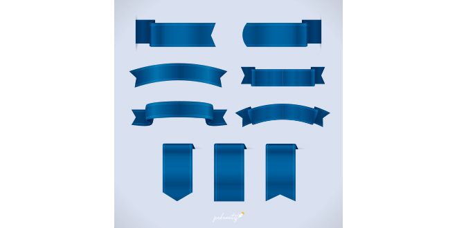 Set of blue ribbons in realistic style Vector