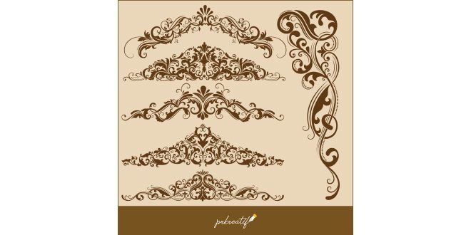 Set of hand drawn decorative vector floral elements for design. Page decoration element. Vector