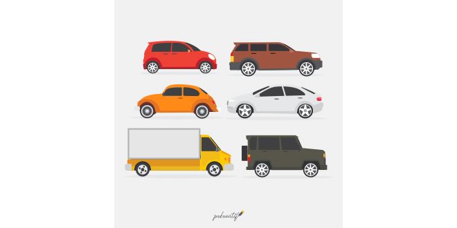Set of truck and other cars Vector