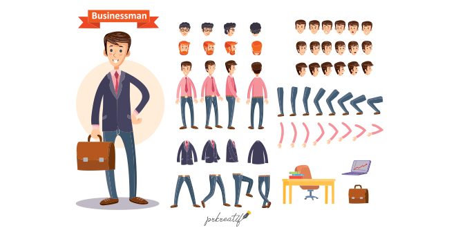 Set of vector cartoon illustrations for creating a character, businessman. Vector