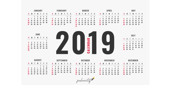 Simple 2019 calendar layout design Vector