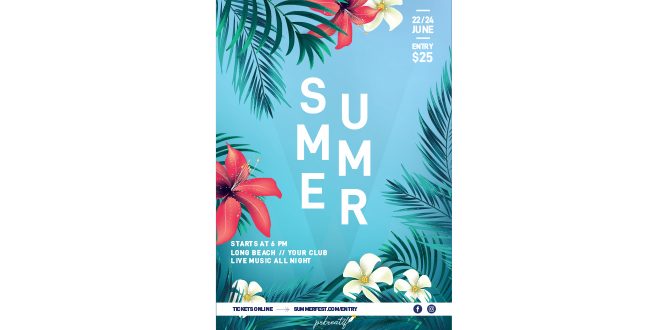 Summer party flyer with tropical plants Vector