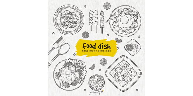 Tasty food dish collection Vector
