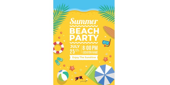Template of party poster on the beach Vector